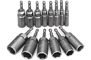 HATANSE 14 Pezzi Bussole per Avvitatore ad Impulsi 6–19mm Adattatori Per Bussole Esagonali Hexagon Nut Driver Drill Bit 1/4" Approfondire 34mm per Trapani Dadi e Adattatori per Bussole a Percussione