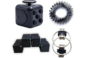 Steemjoey 4Pcs Nero Fidget Pack Giocattoli Set per Adulti Bambini, Cubo Antistress Infinity Cube Flippy Chain & Anelli Sensoriali a Punta, Riduttore di Stress Compleanno Regalo di Natale per ADD ADHD