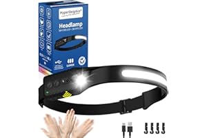 ‎HYPERDOLPHIN Stirnlampe LED Wiederaufladbar, Kopflampe mit Breitstrahl Stirnleuchte Aufladbar, stirnlampen, adventure light, 230 grad, usb c, 400 Lumen, 5 Modi, Bewegungssensor, Wasserdicht, Angeln Joggen