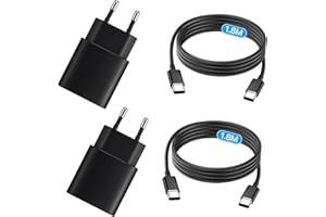 USB C Ladegerät 25W, USB C Ladekabel, 2er Pack Schnellladegerät mit 1,8M Ladekabel, Super Fast Charger für Samsung Galaxy S25 S24 S23 S22 S21 Ultra/Note/tab (Schwarz, Câble TPE - 1,8M)