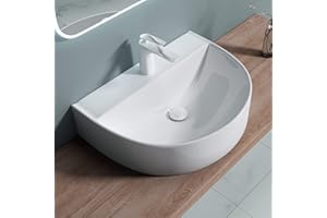 doporro Lavabo da Appoggio in Ceramica Bianco Lucido, Lavandino Bagno Moderno con Foro Rubinetto e Rivestimento Nano 60x45x18 cm Brüssel896