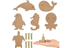 Qunclay Lot de 6 boutons d'armoire en bois en forme d'animaux marins – Poignées de commode décoratives en bois avec vis – Poignées de meubles pour décoration de tiroir de chambre d'enfant (animal