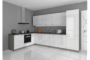 ‎KUECHEN-PREISBOMBE Küche Bianca Ecke I 210x330 cm Küchenzeile in Hochglanz weiß Küchenblock