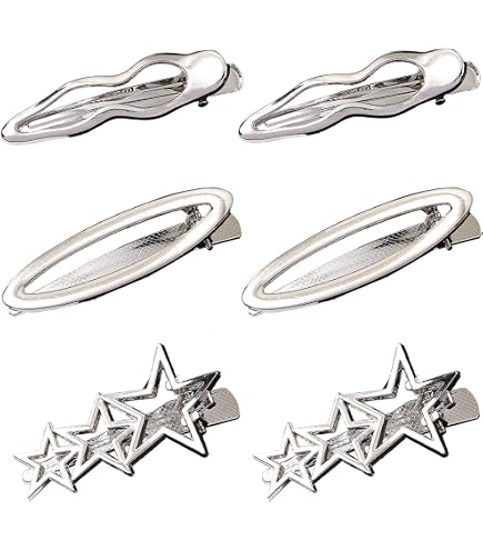 Barrettes à Cheveux Y2K Argentées - Motif étoile Kawaii - Lot De 10 - Style Rétro Punk - 6