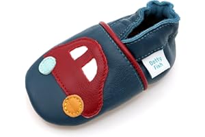 Dotty Fish. Chaussures Cuir Souple pour Tout-Petits et Bébé. Semelle Souple antidérapante. Chaussons pour garçons. (17-28 EU)