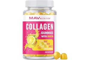 MAV NUTRITION Collagen Gummies for Women | 200mg Hydrolyzed Collagen + 2500mcg Biotin, with Vitamin C, E & Zinc | Anti Aging, Hair Growth, Skin, Strong Nails | Non-GMO Collagen Supplements for Women | 60 Count
