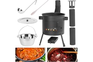 STREND PRO Gulaschkanone | Gulaschkessel mit Deckel 13L, Schöpfkelle,Rührlöffel | UTSCHAK | kesselgulasch Topf | Camping Cooking Set für Outdoor Kochen | Feldküche - Eintopfofen Suppentopf Gulasch