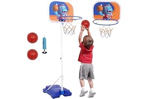 FORROBY Mini stojak do koszykówki 2 w 1, z regulacją wysokości, przenośny kosz do koszykówki dla dzieci 96-170 cm, podstawa wypełniana wodą lub piaskiem, kosz do koszykówki na zewnątrz i wewnątrz, z 2 piłkami