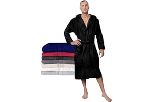 Twinzen Bathrobe Men 100% Cotton OEKO-TEX® Certified - Premium Dressing Gown Mens Absorbent Towelling with Hood, 2 Pockets, Belt