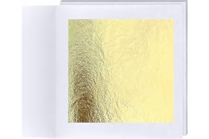 HILEYU 24K Foglia Oro Commestibile, 4,33x4,33cm Lamina d'oro Puro commestibile da Cottura a Torta, Decorazione Alimentare, Cura della Pelle, Trucco, doratura, Decorazione, Salute e Spa 50 Sheets