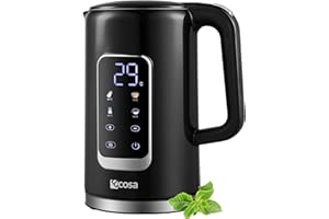 ‎ECOSA Wasserkocher Edelstahl mit Temperatureinstellung (40°C-100°C) 1,7 Liter 2200 Watt Teekocher 100% BPA FREI Warmhaltefunktion LED Display mit Temperaturwahl Wasser Kocher Water Kettle (Silk Schwarz)