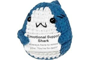 Yiqicomle Unique Emotional Support Blue Shark, Crocheted Animal Gift for Shark Lovers, Handmade Funny Knitted Doll with Pocket Hug Card for Birthday and Party Decor