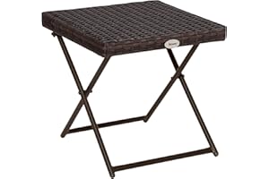 ‎OUTSUNNY Outsunny Polyrattan Side Table Garden Table Folding Coffee Table Garden Furniture Folding Table Metal Brown 40 x 40 x 40 cm