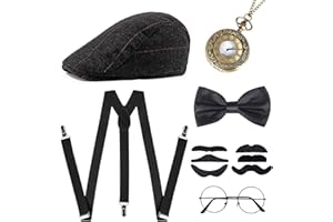 MIVAIUN 6 Pieces 1920s Men Fancy Dress Accessories, 20s Great Gatsby Accessories, Charleston Costume Accessories, ​Panama Hat, Bow Tie, Suspenders, Moustaches,Glasses and Pocket Watc