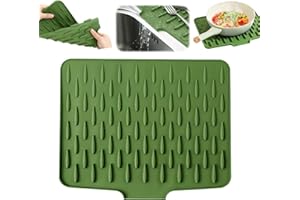YOOTIKO Silicone Dish Drying Mat for Kitchen Counter, Draining Board Mats Non-Slip & Heat-Resistant, Quick Drain Drying Mat for Sink & Worktops, Foldable Dish Drainer Pad