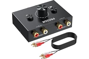 PROZOR Stereo Audio Switch R/L 1 in 2 out / 2 in 1 out Switch Audio Stereo Bidirezionale con 1.5m L/R Cavo Stereo RCA Audio Switch con Tasto Muto Commutatore Bidirezionale Audio Stereo L/R