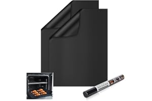 KitchenRaku Alfombrilla para horno de 32 x 50 cm, revestimiento antiadherente y resistente, accesorio de cocina indispensable para una limpieza (Negro, 2 unidades)