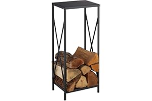 Relaxdays Leñero Vertical, Soporte Leña Metal, 80 x 34 x 25 cm, Bandeja Leños Acero, Accesorio Chimenea, Interior, Negro