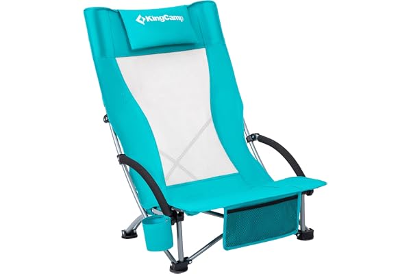 KingCamp Chaise de Plage Basse Pliante Légère Capacité 180kg Chaise de Pique-Nique avec Stabilité à Double Tube Chaise Portable pour Concert avec Siège Large et Poche de Rangement Cyan