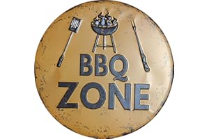 Wondercave Plaque ronde en métal avec inscription « BBQ Zone » - Convient pour la maison, cuisine, bar, café, garage - Décoration murale rétro vintage - 30,5 cm de diamètre