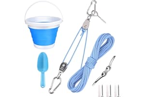 FUCNEN Système de poulie pour enfants et seau pliable - Accessoire pour maison d'arbre - Avec seau pour extérieur - Pour maison d'aventure en bois - Maison de jeu - Cabane d'arbre - Avec poulie et