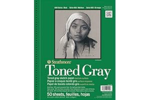 Strathmore 400 Toned 118gsm Paper Spiral Bound Sketchpad, Fine Grain, 9 x 12 in, 50 Grey Sheets, For Professionals & Students