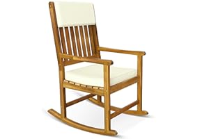 Casaria® Solid Acacia Wood Rocking Chair with Cushions | Suitable for Indoor or Outdoor | Wooden Garden Patio Balcony Deck Lounge Furniture Rocker Armchair | Brown Cream