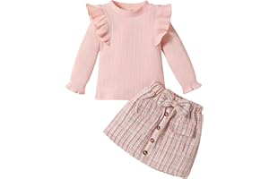 QIRAOXY 2 Piezas Conjuntos para Niñas Otoño Primavera Ropa Niña Costura de Ojos Top de Manga Larga + Traje de Media Falda de Leopardo,para Niñas de 1 a 6 Años