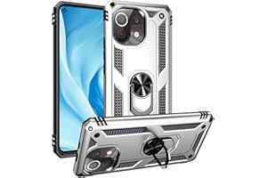 BestST Hülle für Xiaomi Mi 11 Lite 5G/4G/11 Lite 5G NE + schutzfolie, Militärische Armor Hybrid Schutzhülle Silikon Stoßfest Bumper Cover Case Ringhalter Handytasche Handy Hüllen,Silber