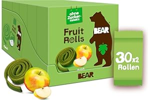 ‎BEAR BEAR Apple Fruit Rolls, 100% Natural Ingredients, No Added Sugar, Healthy Snack for Children and Adults, 30 Bags x 20 g, 600 g, Green