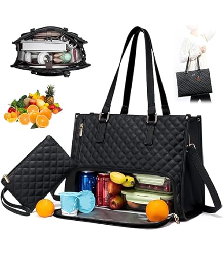 Lunchtas voor vrouwen, 15,6 inch laptoptas met geïsoleerd lunchvak