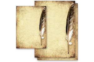 Papier à motif Contexte PLUME D?OIE SUR VIEUX PAPIER Antique & Histoire 50 feuilles DIN A4 - Paper-Media