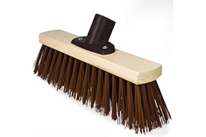 EASY PEASY MATE 12" Wooden Broom Head with Stiff Bassine Bristles – Heavy Duty Outdoor Brush with Fitted Handle Bracket for Garden & Yard Sweeping