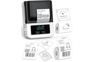 Phomemo M120 Bluetooth Label Printer - Portable Wireless Monochrome Label Printer Machine with 3 Rolls Label Paper for iOS & Android - Label Maker Machine for Clothing, Jewellery, Retail, Home, White