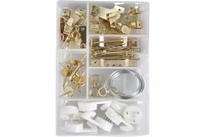 COGEX 85274 Crochet Tableau Assortiment, Blanc/Gris/Doré, Set de 60 Pièces