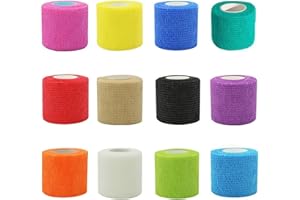 YDYXIEJI 12 Rolls Self Adhesive Cohesive Bandage, 5cm x 4.5m Elastic Football Sock Tape,for Sports Wrist Ankle Sprains & Swelling,Vet Wrap, Grip Tape,Self Adherent Pet Vet Wrap for Dogs Horses