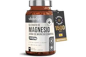 Glicinato de Magnesio Capsulas | 300mg Mg Elemental - 1500 mg Magnesio Bisglicinato Quelado | 180 Cápsulas (No Pastillas, No En Polvo) | 3 Meses | Vegan | Para Dormir | VitaBright Magnesium Glycinate