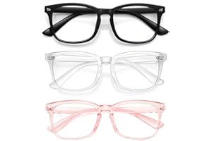 WOWSUN Blaulichtfilter Brille Unisex Nerd Nicht verschreibungspflichtig Klare Linse Computer Blaulicht Blockierende Brille, Schwarz+klar+rosa