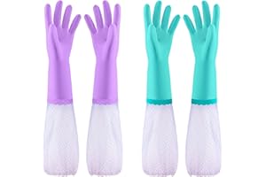 Eygood Washing up Gloves with Cotton Lining Latex Free Cleaning Gloves Waterproof Dishwashing Gloves Reusable Household Long Gloves for Laundry, Gardening, Kitchen (2 Pack, Large)