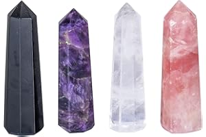 ABHISUBYA Healing Crystals Set of 4 - Quartz Crystals - Crystal Points - Healing Crystals - Rose Quartz - Amethyst Crystal - Crystals and Gemstones - Clear Quartz- Black Obsidian - Crystals for Beginners
