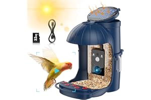 Cozion Karmnik dla ptaków z kamerą, dozownik karmy, inteligentna fotografia i nagrywanie wideo, automatyczny, z panelem słonecznym, zasilaniem i wykrywaniem ptaków AI, 32 GB