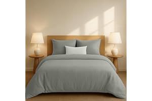 Dreamzie Copripiumino Una Piazza e Mezza Cotone Rinforzato - Antracite - Copripiumino 200x220 e 2x Federe 80x80 cm - Certificato Oeko-Tex - 3 Pezzi