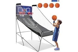 ‎COSTWAY COSTWAY 8 in 1 Basketballautomat, elektrischer Baskeltballständer klappbar, Schießmaschine mit 4 Bällen, 8 Spielmodi, Luftpumpe für 2 Spieler, Arcade Basketballspiel für Kinder Erwachsene