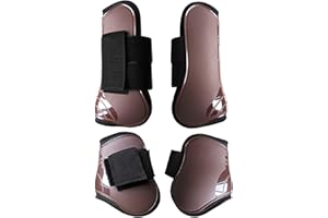 LEBEE Ghette Stinchiere Equitazione 4Pcs Set di Protezioni per Gambe per Salto con Gli Ammortizzatori per Spettacoli Equestri,Brown-XL