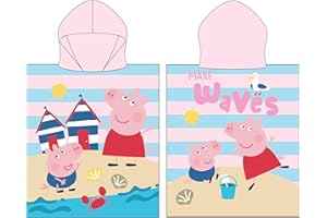 CHARACTER WORLD Peppa Pig - Poncho de Toalla con Capucha Oficial | Tacto súper Suave, diseño de Ondas | Bata cambiadora hogar, baño y Playa, Multicolor, 115 x 50 cm