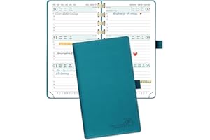 ‎POPRUN POPRUN Taschenkalender 2025 Klein 16,5 x 9 cm (Jan.2025-Dez.2025) - Kalender 2025 Klein Ringbuch mit Softcover - Terminplaner, Planer 1 Woche 2 Seite mit Kartenschlitz - Pazifikgrün