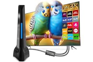 DTB TECH TV Aerial, Amplified TV Aerial with Signal Booster & Magnetic Base & Includes 9.8FT Coaxial Cable, Easy Installation, Support 4K/1080P Compatible with All TVs, Portable Indoor TV Aerial for Smart TV