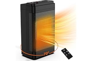 IAB Heizlüfter Energiesparend 1500W Tragbarer PTC-Elektroheizkörper Mit Geringem Stromverbrauch und LED-Anzeige, 3 Modi, 70° Leise Vibration, 12-Stunden-Timer, Überhitzungsschutz für Bad, Büro