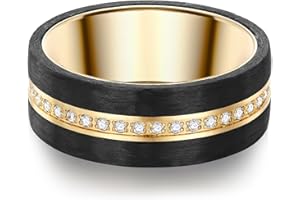 Trilani Damen-Ring Edelstahl gelbvergoldet Zirkonia weiß Brillantschliff - Edelstahlring vergoldet Carbon Verlobunsgring Ehering Partnerring