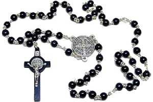 GTBITALY 90.685.90 Blu Rosario di san benedetto in Legno 50 GRANI + 9 grani da Collo con medaglia crocera argento esorcista esorcismo Chiesa prete Suora